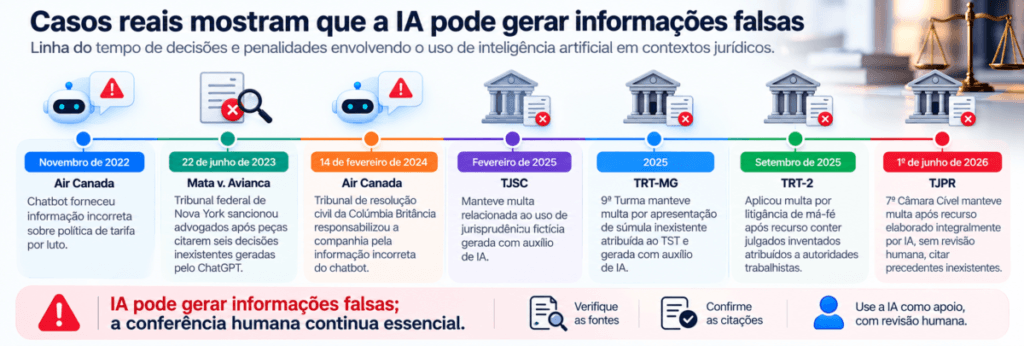 linha do tempo casos de alucinação de IA em tribunais Brasil e exterior