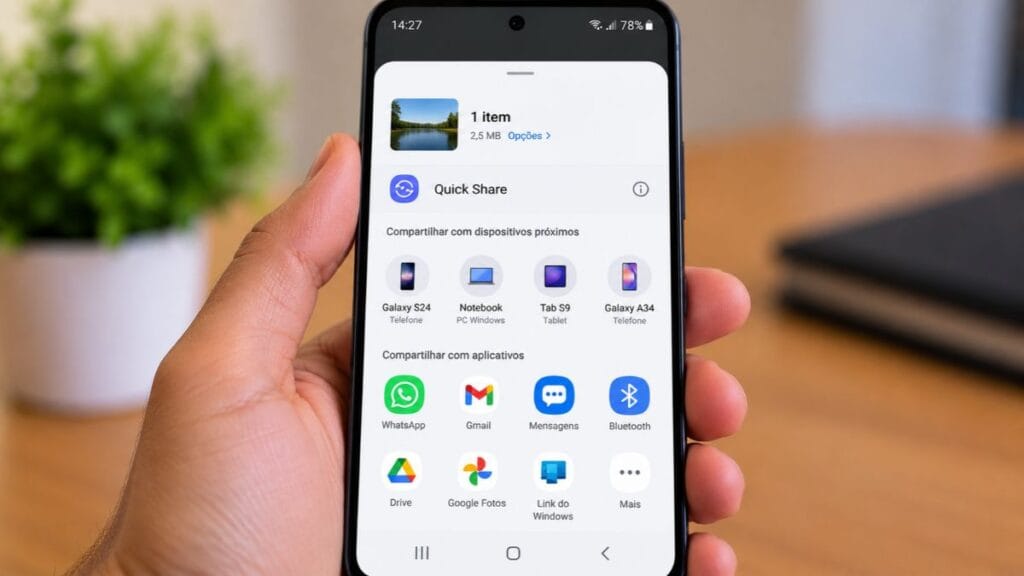 Quick Share Android enviar arquivos dispositivos próximos