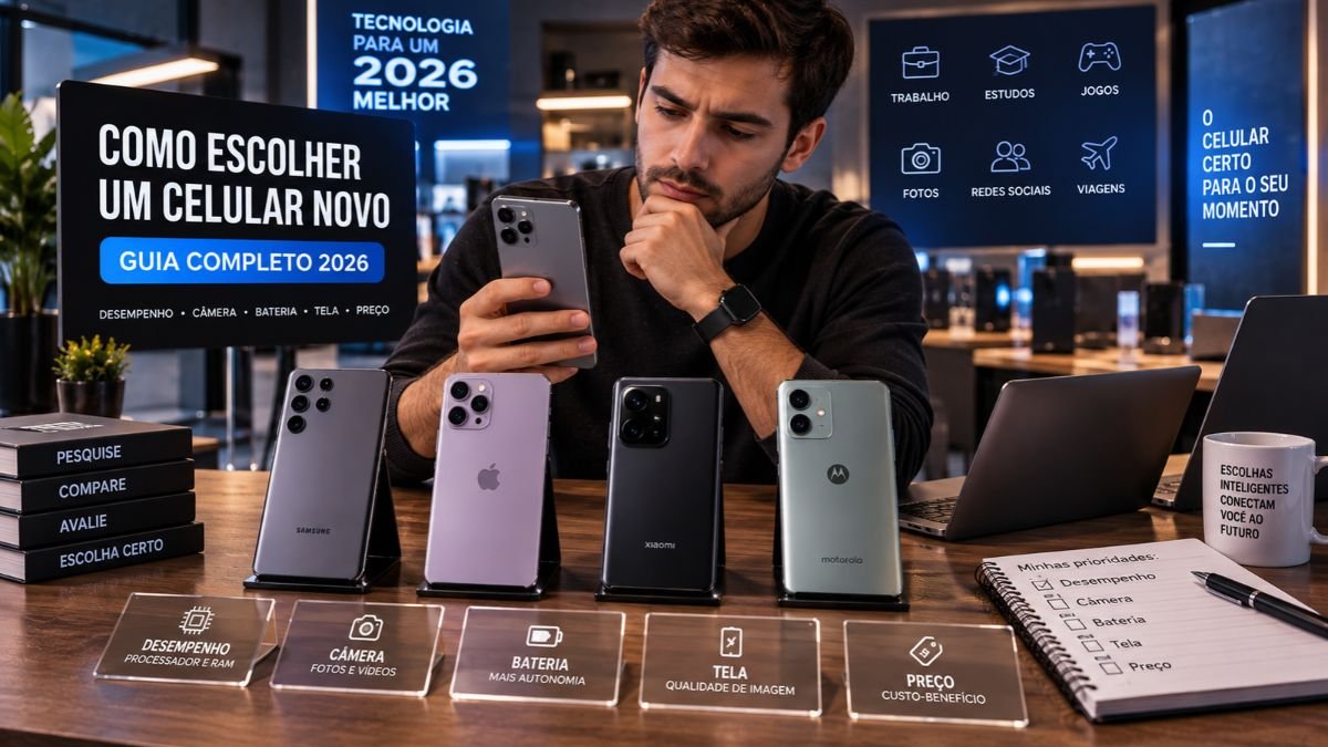 como escolher um celular novo, comprar celular novo, celular custo-benefício, especificações celular, android ou ios, bateria celular, câmera celular, comprar celular com segurança