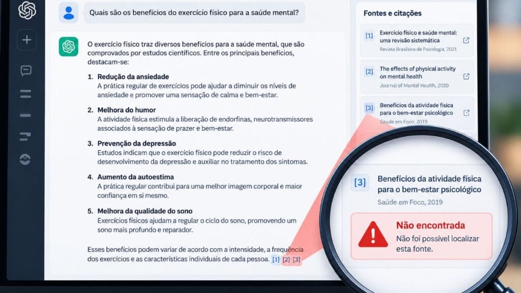 esposta do ChatGPT com citação inexistente destacada por lupa