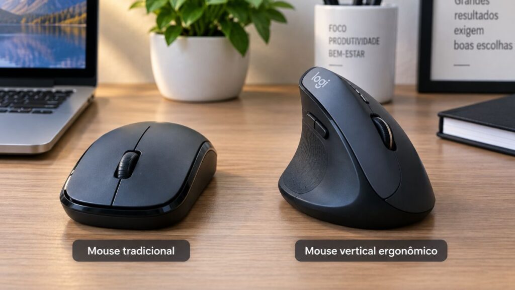 mouse vertical ergonômico comparação mouse tradicional