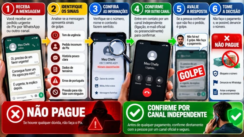 passo a passo para verificar golpe no WhatsApp antes do Pix